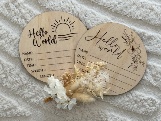 Birth Announcement Plaque - Hello World - Floral