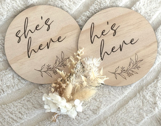 He's Here/She's Here Announcement Plaque