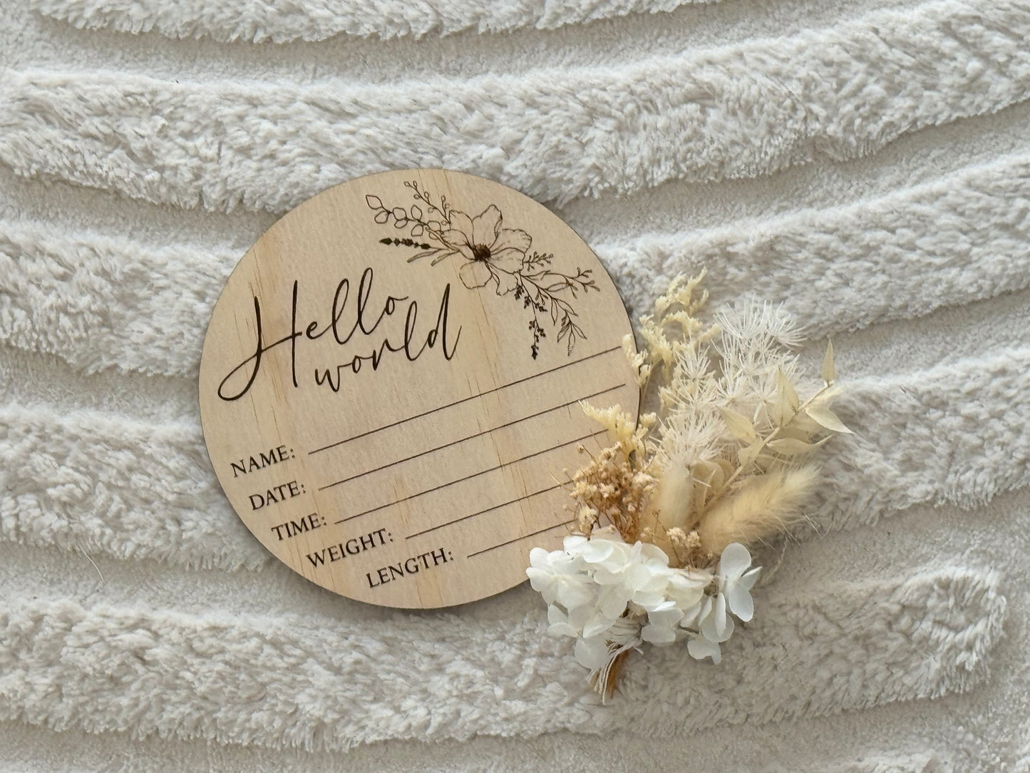 Hello World- Floral Birth Announcement Plaque