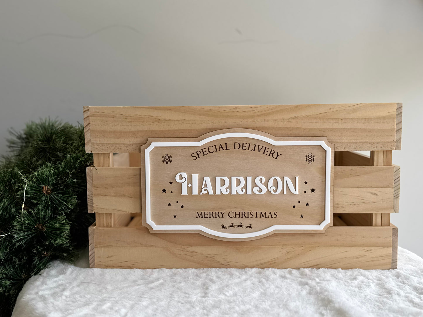 Wooden Christmas Crate With Plaque